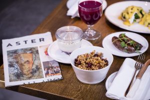 Cereal, sausages and eggs at Aster Restaurant in Victoria from D&D London